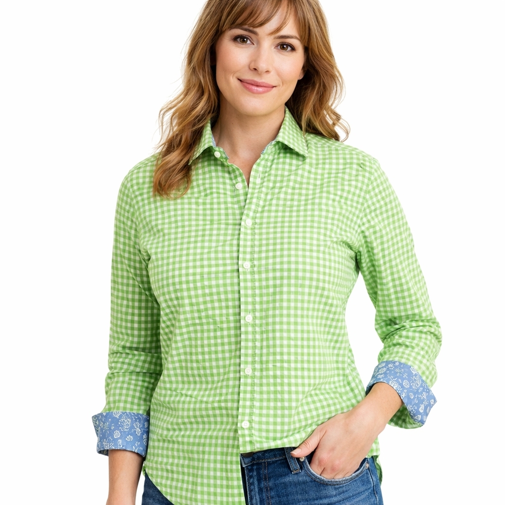 Thomas Dean Lime Checkered Button Down Shirt